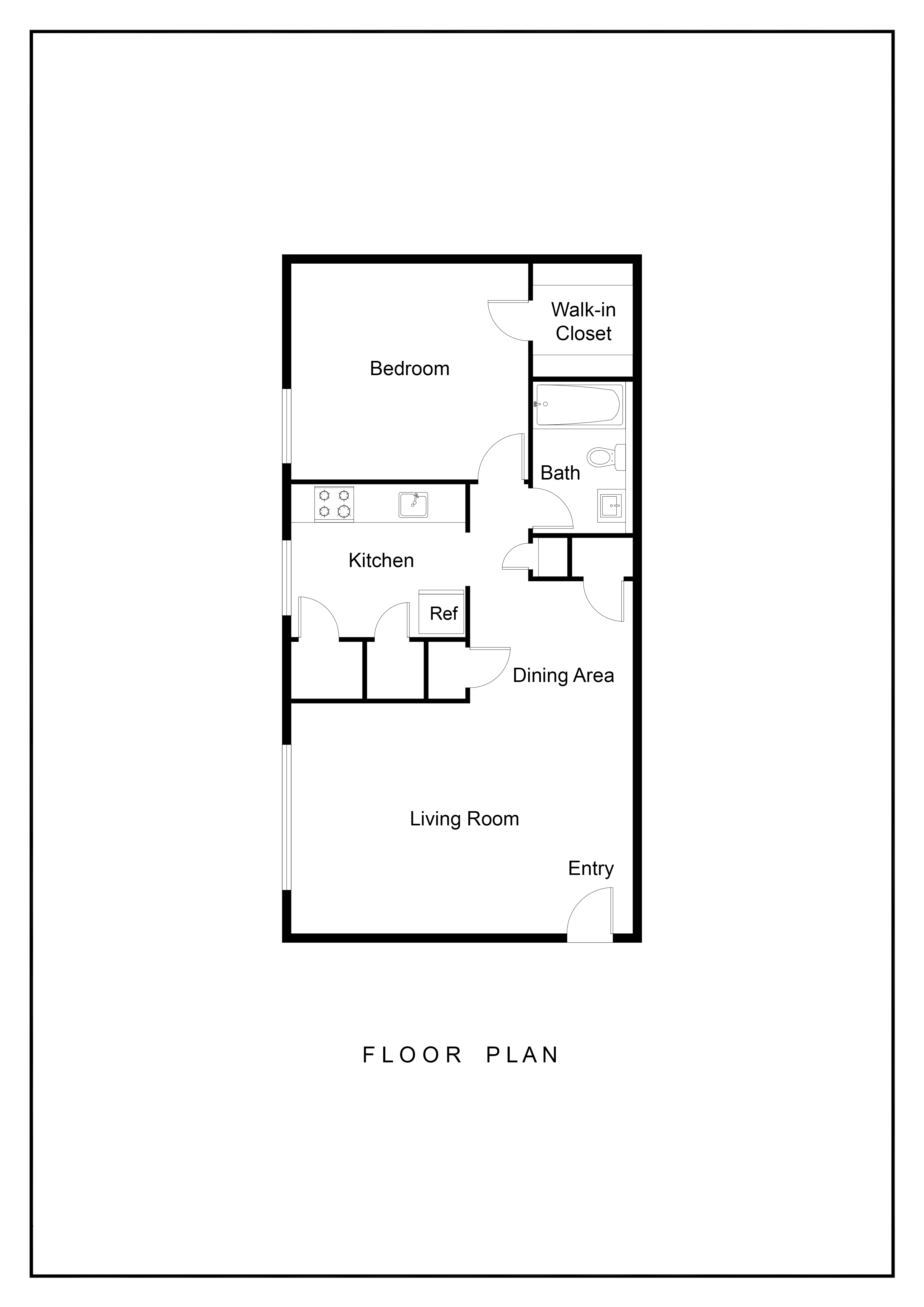 Floor plan for 1 bed, 1 bath